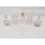 Glassware to include Murano highballs, decanter with electroplated collar, jug, biscuit barrel