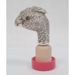 Silver-coloured metal parrot head pattern parasol handle, inset glass bead eyes, 5cm high