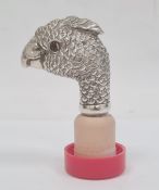 Silver-coloured metal parrot head pattern parasol handle, inset glass bead eyes, 5cm high