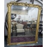 Late 19th century large gilt overmantel wall mirror of rectangular form with beaded border and