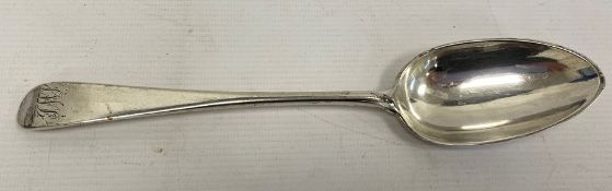 An 18th century silver tablespoon, initialled to handle, possible Glasgow, maker TM, 2.4toz. approx.