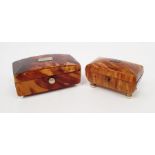 Two early 19th century miniature tortoiseshell caddy-shaped cachou boxes, both with silver wire