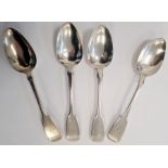 Set of four George III silver tablespoons, handles initialled 'Y', London 1815, makers WC, 4.5toz.