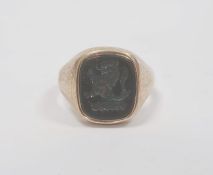 9ct gold and bloodstone set signet ring, 8.4g total (ring size S/T approx) Condition ReportSome