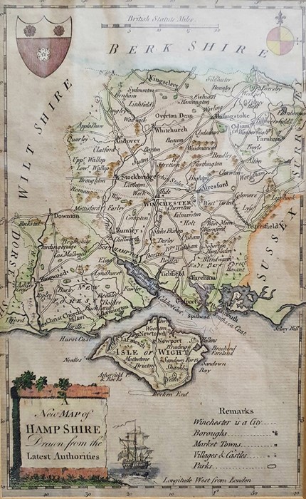 Coloured engraving New map of Hampshire Drawn from the Latest Authorities, 21 x 14cm