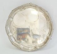 A 1940s silver salver, octofoil shaped, gadrooned border, on scroll feet, Sheffield 1942, Viners