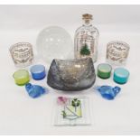 Assorted glassware to include glass ball with bubble decoration, Holmgaard decanter and two