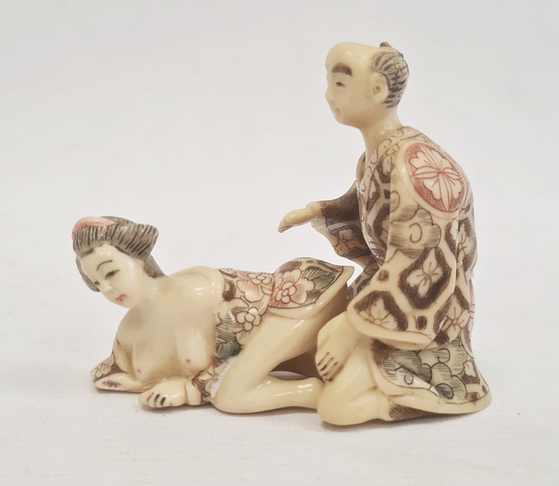 Japanese ivorine erotic couple, 7.5cm high