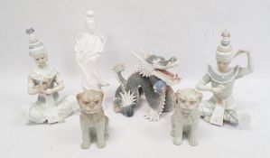 Pair John Jenkins porcelain models of seated Thai dancers, 28cm high, porcelain model of a Chinese