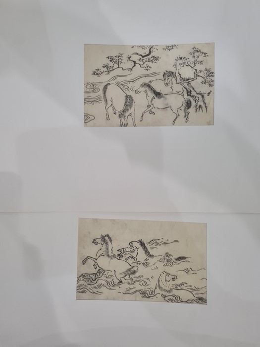 Set of six Thai bodycolour erotic drawings with various figures in interiors and gardens, - Image 29 of 31