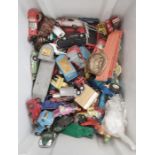 Assorted child's vintage die-cast cars, wooden bricks and some Lego, etc (1 box)