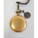 18ct gold hunter pocket watch, the white enamel dial with Roman numerals and subsidiary seconds