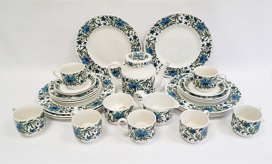 1960's/70's Midwinter pottery part dinner and tea service, blue and green floral decorated