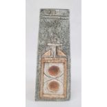 Troika stoneware vase by Avril Bennet, rectangular and tapered with stylised incised decoration on a