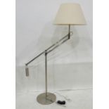 Pair of modern standard lamps in brushed steel-effect finish, cream shades (2)