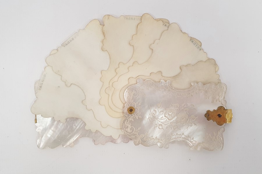 A Victorian mother of pearl and ivory day diary, scroll and foliate engraved, 7.5cm x 5cm - Image 2 of 6