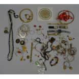 Collection of costume jewellery including bead necklaces, simulated pearls, Casio digital