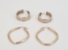 Pair of 9ct gold hoop earrings, 1.7g and pair of 9ct white gold and gold circular hoop earrings, 2.