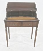 Modern mahogany bureau, the lift-up lid to reveal writing surface and pigeonholes, above two
