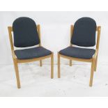 Set of four modern Ercol Furniture chairs with beech frames, black upholstered seats and backs (4)