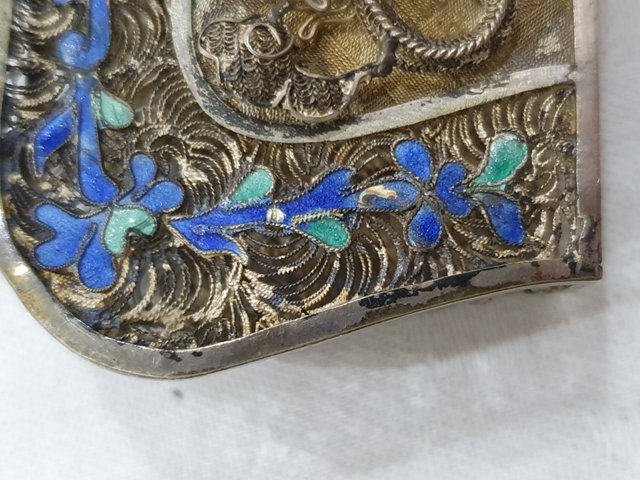 A 19th century Chinese silver coloured metal and enamel card case, the filigree case decorated - Image 27 of 36