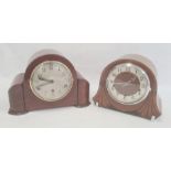 Walnut-cased Art Deco style mantel clock by Enfield, Arabic numerals to the dial and another
