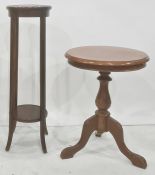 Two-tier mahogany circular plant stand and modern circular occasional table (2)