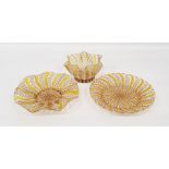 Venetian latticino glass plate in yellow, one further similar and bowl (3)  Condition