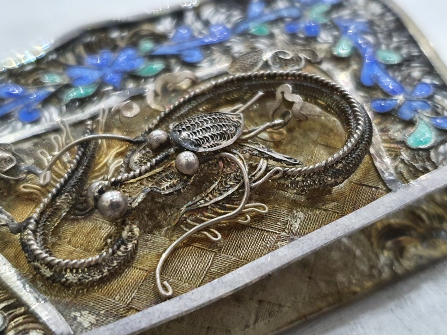 A 19th century Chinese silver coloured metal and enamel card case, the filigree case decorated - Image 32 of 36