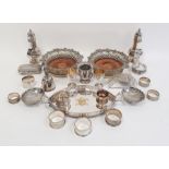 Pair plated sugar casters, pair silver plated wine bottle coasters with fruiting vine borders,