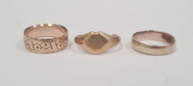 Wedding band, 2.3g (no visible marks, valued as 9ct), a gold signet ring (worn) and a 9ct gold