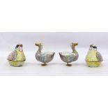 Pair of enamel pots in the form of song birds and pair of cloisonne ducks (4) Condition Reportsize