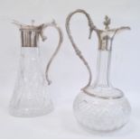 Modern silver-mounted cut glass claret jug by Mappin & Webb, Birmingham 1986, the flared glass