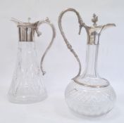 Modern silver-mounted cut glass claret jug by Mappin & Webb, Birmingham 1986, the flared glass