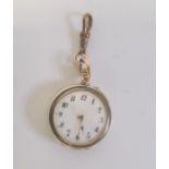 Lady's 18ct gold, enamel and diamond fob watch, the face with guilloche enamel borders and