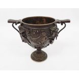 Grand Tour bronze two-handled footed vase with classical allegorical reliefs, viz: putto in