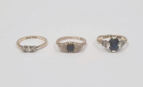 9ct gold, sapphire and diamond ring set oval sapphire and small stone (some missing and worn), a