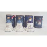 Assorted Bells whisky bottles in bell shaped containers and cardboard cylinders (7 and 1 empty)