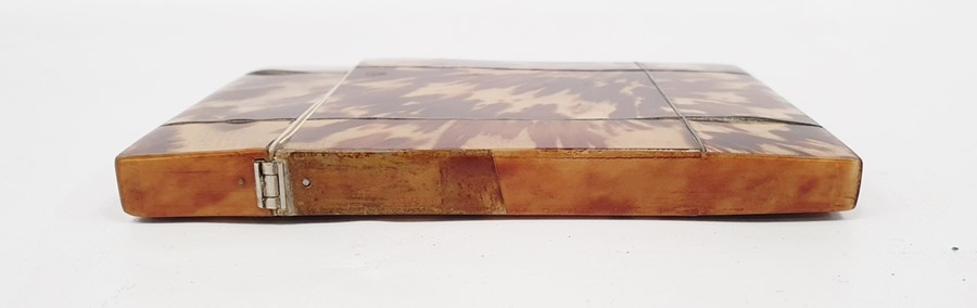 A 19th century tortoiseshell card case, with inlaid silver wire work detail and mount to lid - Image 6 of 7