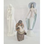 Lladro ceramic figure of a Mexican girl, 18cm high, Lladro porcelain figure of a woman with shawl
