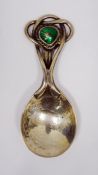 George V silver and enamel Art Nouveau caddy spoon, London 1913 by Omar Ramsden & Alwyn Carr, the