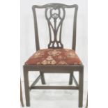 Georgian mahogany dining chair, the pierced and carved splat with anthemion decoration