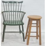 Painted modern stickback Windsor chair and modern stool (2)