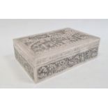 Indo China cigar box, rectangular with detailed repousse decoration on all sides, figures in rural