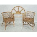 Bamboo single bed headboard and a pair of cane armchairs (3)