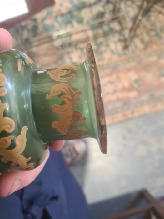 Pair possibly Bohemian stoppered glass bottles with gilt decoration and roundels, depicting - Image 9 of 13