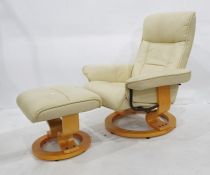Ekorness Stressless-style reclining armchair and footstool (2)  Condition ReportCovering i fine.