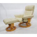 Ekorness Stressless-style reclining armchair and footstool (2)  Condition ReportCovering i fine.