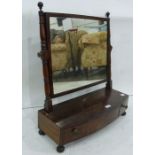 19th century mahogany dressing table mirror, the rectangular mirror on pillar supports, bow front