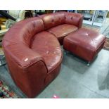 Modern red leather corner sofa and footstool (2)  Condition ReportThe sofas are in fair condition,
